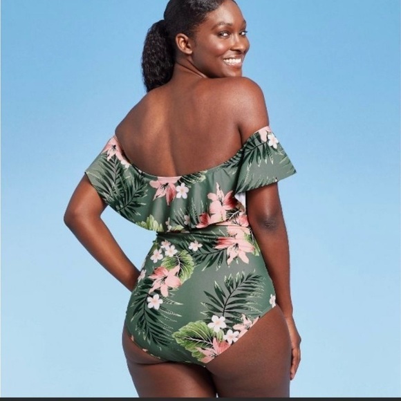 Kona Sol Women's Off Shoulder Flounce High Coverage One Piece Swimsuit - L - Picture 4 of 12